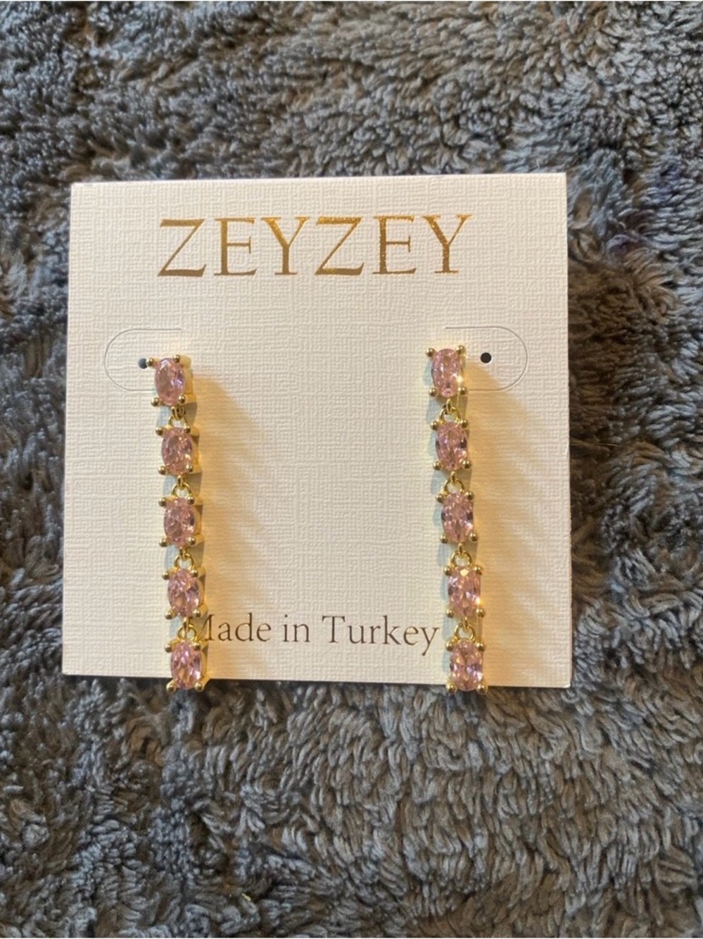 ZEYZEY Pink Crystal Drop Earrings - Gold Plated